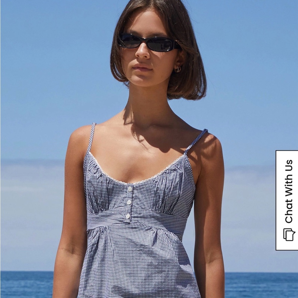 Brandy Melville Blue and White Gingham Tank Top